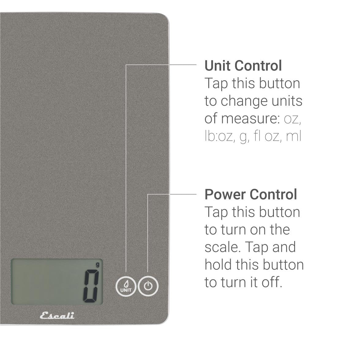 Arti Glass Food Scale Digital Countertop Kitchen, Baking and Cooking Scale with Nutrition and Calorie Counter, 15-Pound Capacity, 9" X 6.5" X .75", Gray Storm