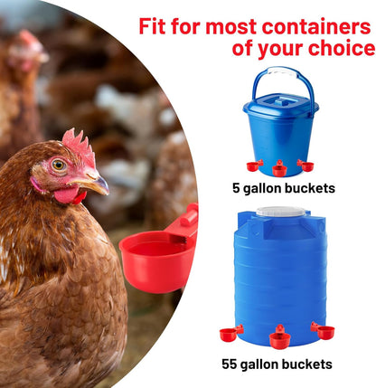 Chicken Water Cups, Automatic Chicken Waterer Kit for Poultry, 3/8 Inch Thread Filling Waterer Poultry Drinking Bowl for Chicken, Ducks, Birds, Turkeys Etc (12 Pack)