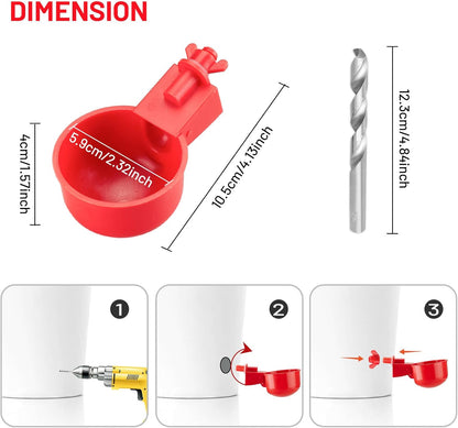 Chicken Water Cups, Automatic Chicken Waterer Kit for Poultry, 3/8 Inch Thread Filling Waterer Poultry Drinking Bowl for Chicken, Ducks, Birds, Turkeys Etc (12 Pack)