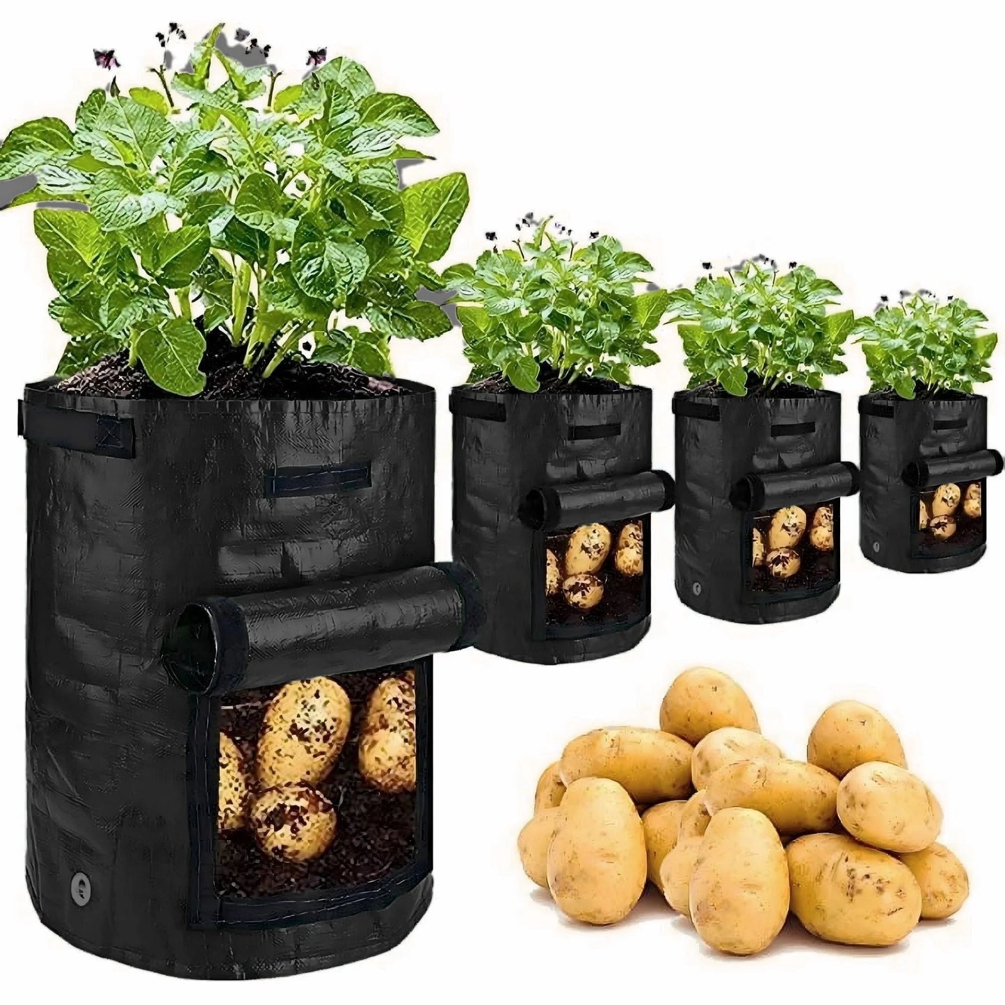 10 Gallon Garden Potato Grow Bags with Flap and Handles Aeration Fabric Pots Heavy Duty Vegetable Planter Bag for Tomato, Fruits,Black