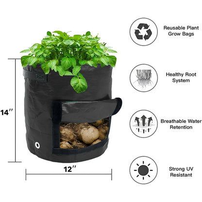 10 Gallon Garden Potato Grow Bags with Flap and Handles Aeration Fabric Pots Heavy Duty Vegetable Planter Bag for Tomato, Fruits,Black