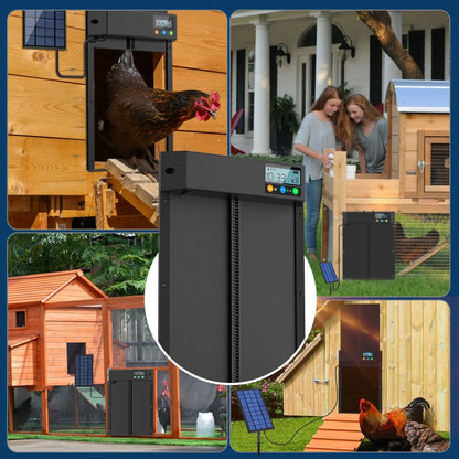 Solar Automatic Chicken Coop Door,  Chicken Coop Door Opener with LCD Screen, Light Sensor/ Timer/ Remote Control Auto Chicken Doors, anti Pinch Waterproof Coop Door, Ideal for Chicken Breeding