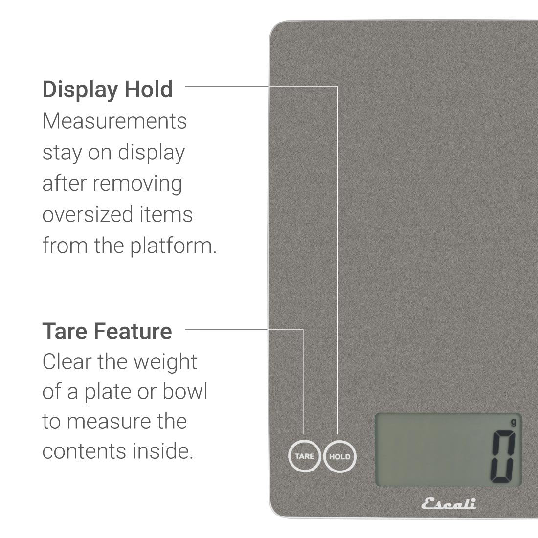 Arti Glass Food Scale Digital Countertop Kitchen, Baking and Cooking Scale with Nutrition and Calorie Counter, 15-Pound Capacity, 9" X 6.5" X .75", Gray Storm