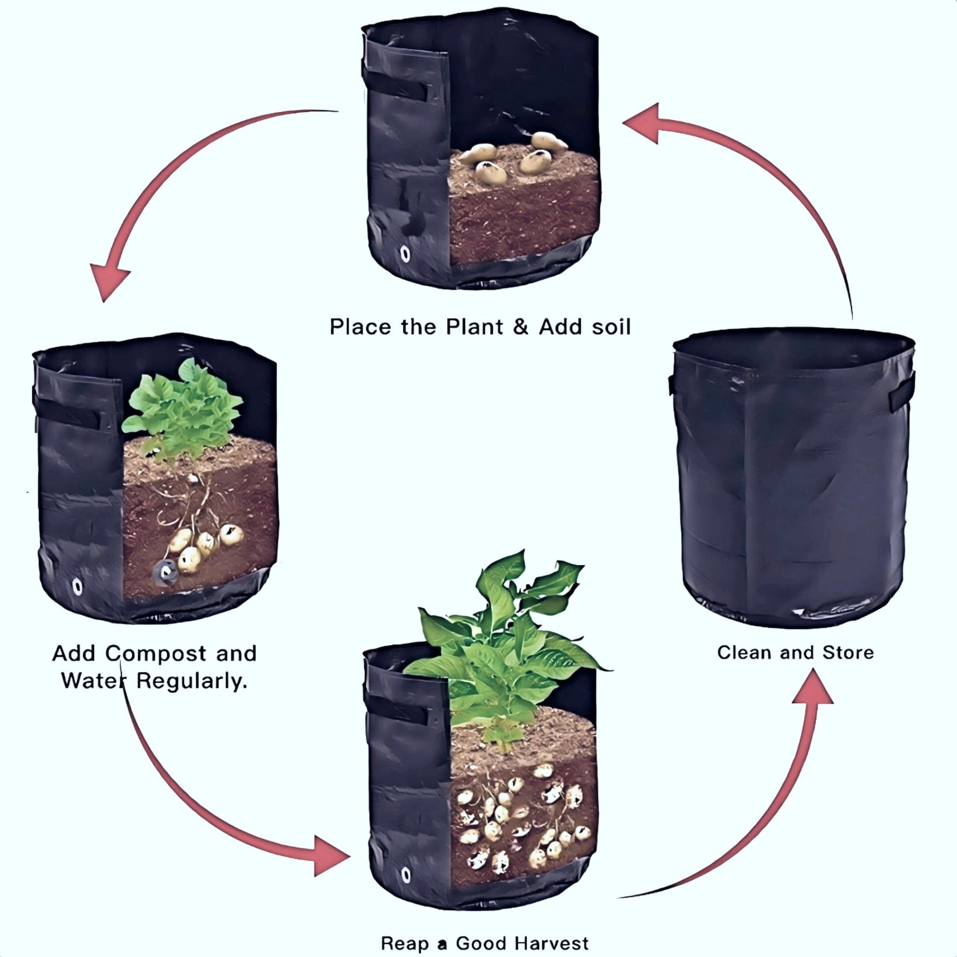 10 Gallon Garden Potato Grow Bags with Flap and Handles Aeration Fabric Pots Heavy Duty Vegetable Planter Bag for Tomato, Fruits,Black